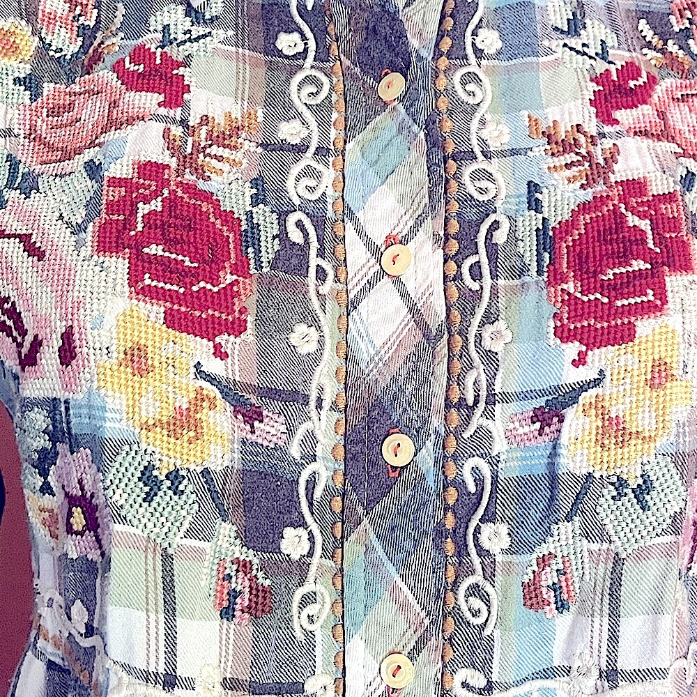 Johnny Was Workshop BOHO Embroidered Plaid Top - Picture 5 of 16